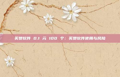 买赞软件 0.1 元 100 个：买赞软件使用与风险
