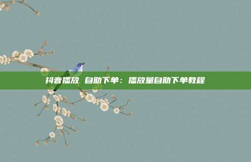 抖音播放 自助下单:播放量自助下单教程