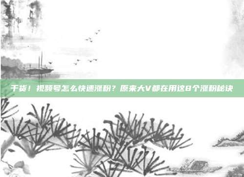 干货!视频号怎么快速涨粉?原来大V都在用这8个涨粉秘诀