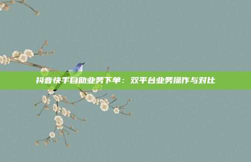 抖音快手自助业务下单：双平台业务操作与对比