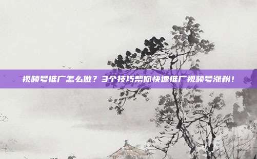 视频号推广怎么做?3个技巧帮你快速推广视频号涨粉!