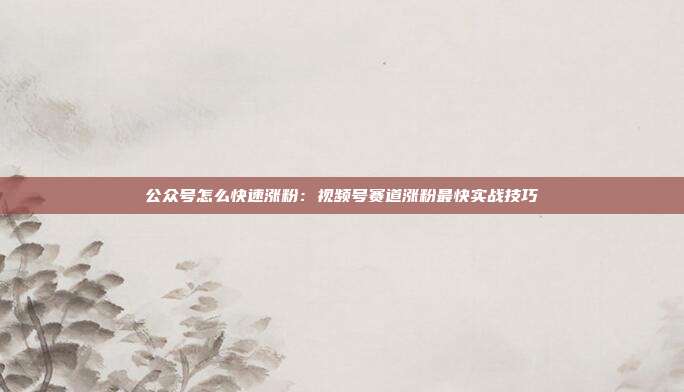 公众号怎么快速涨粉:视频号赛道涨粉最快实战技巧