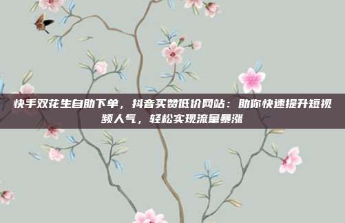 快手双花生自助下单，抖音买赞低价网站：助你快速提升短视频人气，轻松实现流量暴涨