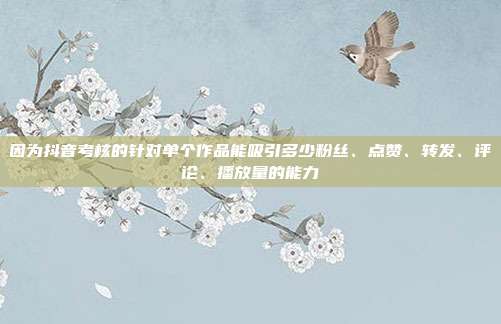 因为抖音考核的针对单个作品能吸引多少粉丝、点赞、转发、评论、播放量的能力