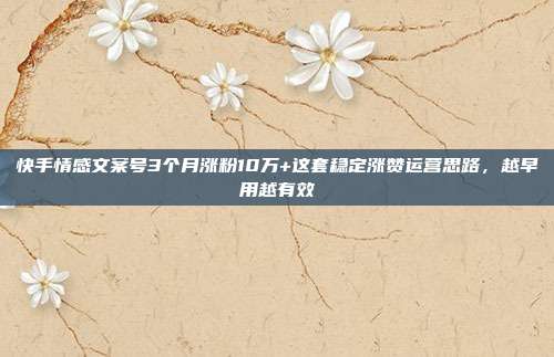 快手情感文案号3个月涨粉10万+这套稳定涨赞运营思路，越早用越有效