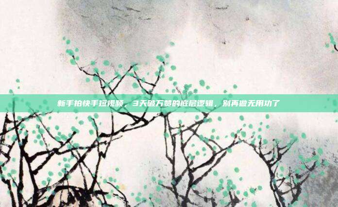 新手拍快手短视频，3天破万赞的底层逻辑，别再做无用功了