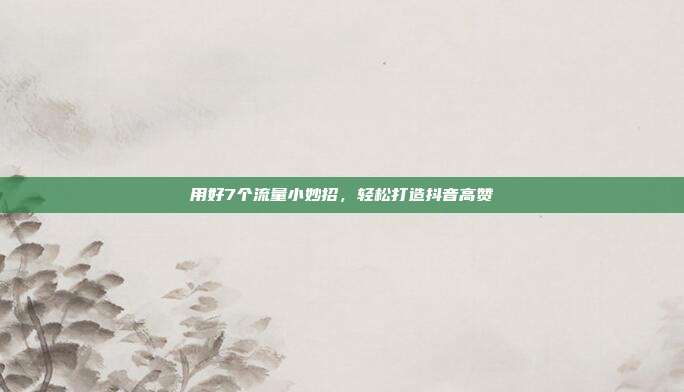 用好7个流量小妙招，轻松打造抖音高赞
