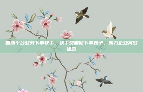 自助平台业务下单快手，快手赞自助下单麦子，助力企业高效运营