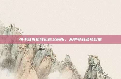 快手低价矩阵运营全解析：从单号到多号起量