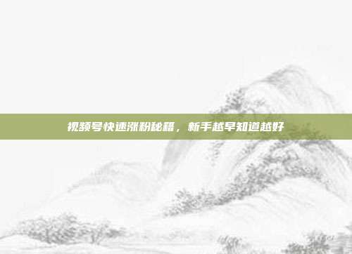 视频号快速涨粉秘籍，新手越早知道越好