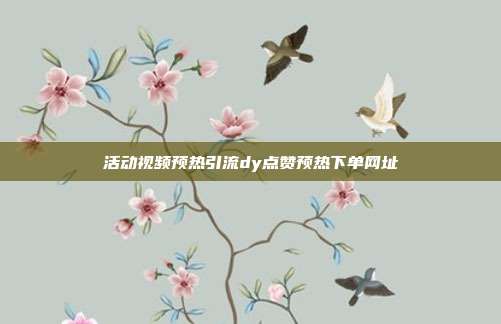 活动视频预热引流dy点赞预热下单网址