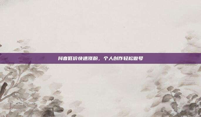 抖音低价快速涨粉，个人创作轻松做号