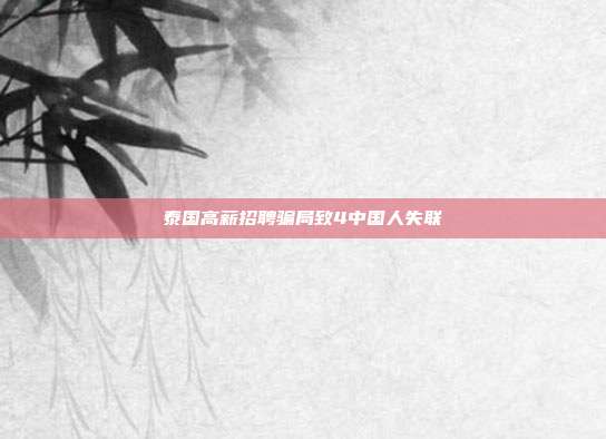 泰国高薪招聘骗局致4中国人失联