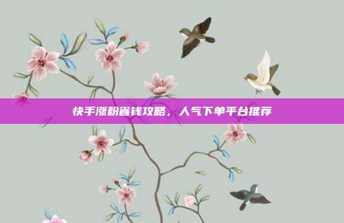 快手涨粉省钱攻略，人气下单平台推荐