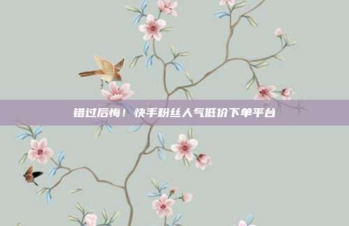错过后悔！快手粉丝人气低价下单平台