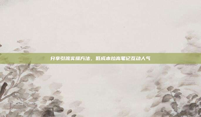 分享引流实操方法，低成本拉高笔记互动人气