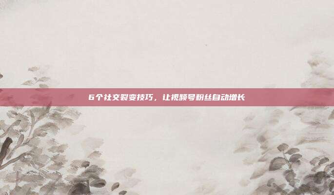 6个社交裂变技巧,让视频号粉丝自动增长