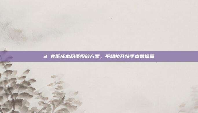 3 套低成本粉条投放方案，平稳拉升快手点赞增量