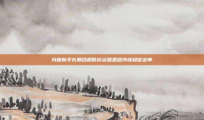 抖音新手长期合规低价运营思路持续稳定出单
