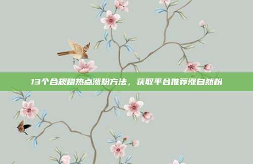 13个合规蹭热点涨粉方法，获取平台推荐涨自然粉