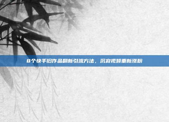 8个快手旧作品翻新引流方法，沉寂视频重新涨粉