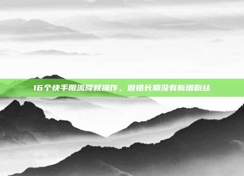 16个快手限流降权操作，做错长期没有新增粉丝