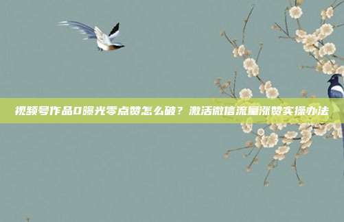 视频号作品0曝光零点赞怎么破？激活微信流量涨赞实操办法