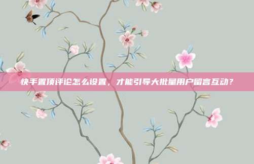 快手置顶评论怎么设置，才能引导大批量用户留言互动？