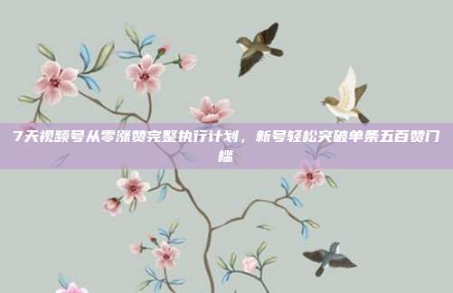 7天视频号从零涨赞完整执行计划，新号轻松突破单条五百赞门槛