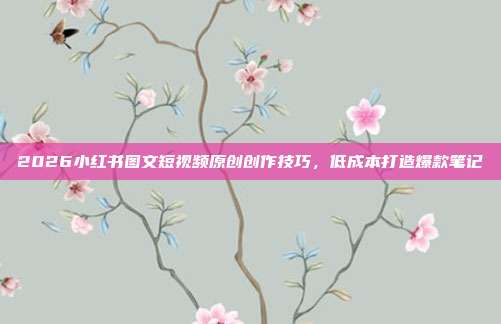 2026小红书图文短视频原创创作技巧,低成本打造爆款笔记