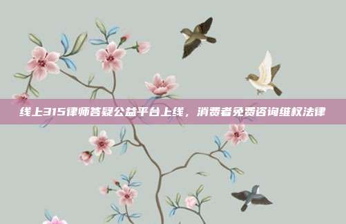 线上315律师答疑公益平台上线,消费者免费咨询维权法律