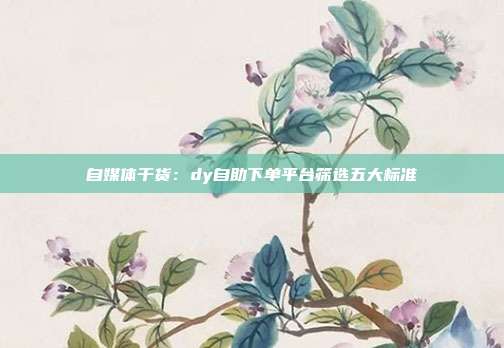 自媒体干货：dy自助下单平台筛选五大标准
