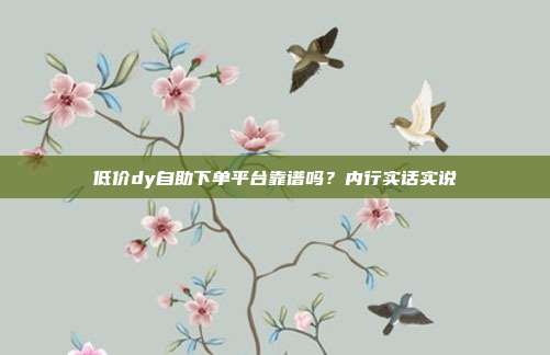 低价dy自助下单平台靠谱吗？内行实话实说