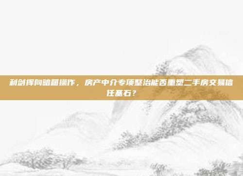 利剑挥向暗箱操作，房产中介专项整治能否重塑二手房交易信任基石？
