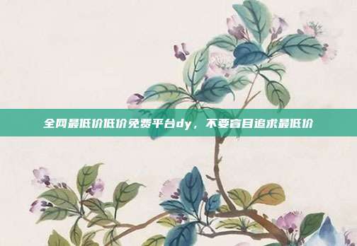 全网最低价低价免费平台dy,不要盲目追求最低价