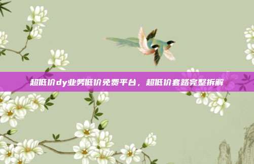 超低价dy业务低价免费平台，超低价套路完整拆解