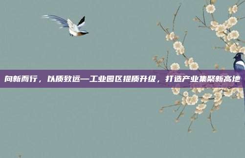 向新而行,以质致远—工业园区提质升级,打造产业集聚新高地