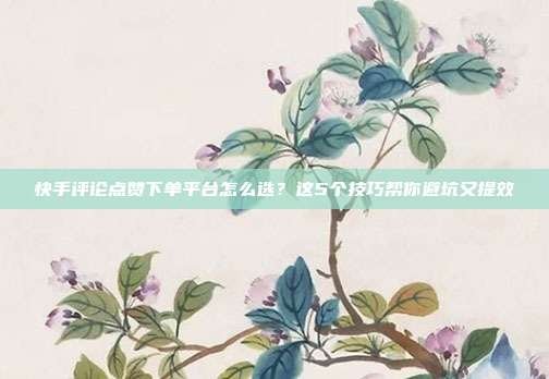快手评论点赞下单平台怎么选?这5个技巧帮你避坑又提效
