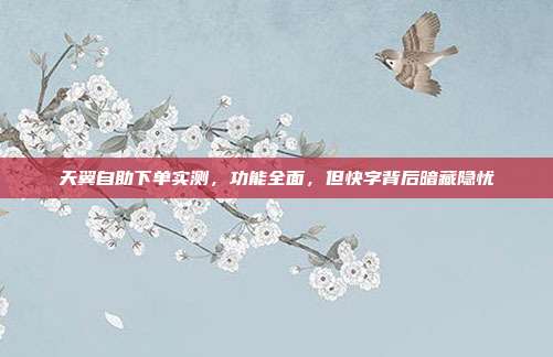 天翼自助下单实测，功能全面，但快字背后暗藏隐忧