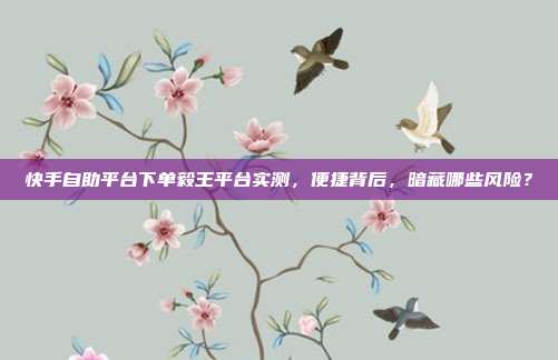 快手自助平台下单毅王平台实测，便捷背后，暗藏哪些风险？