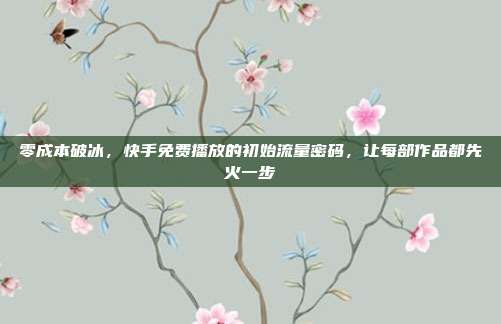 零成本破冰,快手免费播放的初始流量密码,让每部作品都先火一步