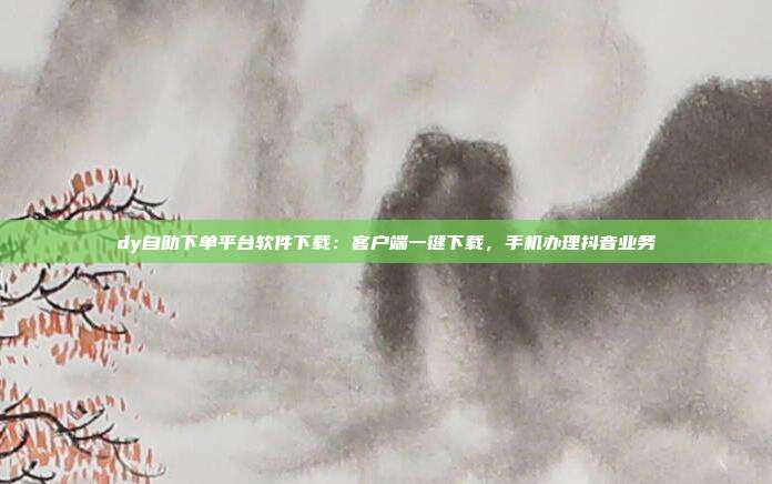 dy自助下单平台软件下载：客户端一键下载，手机办理抖音业务