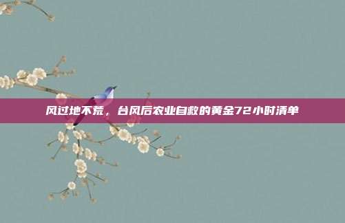 风过地不荒,台风后农业自救的黄金72小时清单