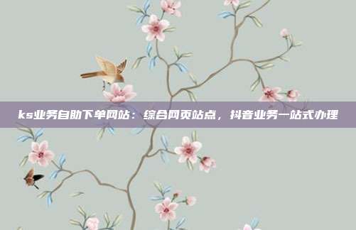 ks业务自助下单网站：综合网页站点，抖音业务一站式办理