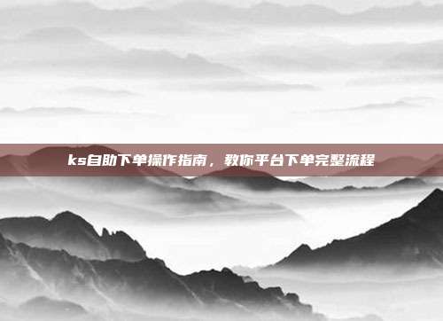 ks自助下单操作指南，教你平台下单完整流程