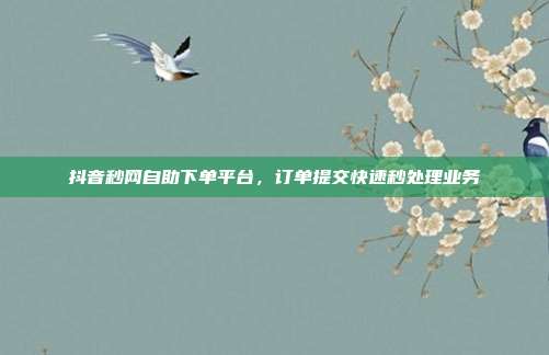 抖音秒网自助下单平台，订单提交快速秒处理业务