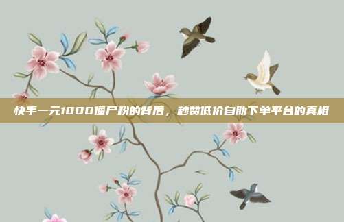 快手一元1000僵尸粉的背后，秒赞低价自助下单平台的真相