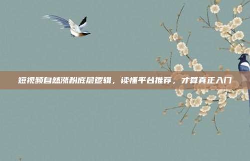 短视频自然涨粉底层逻辑，读懂平台推荐，才算真正入门
