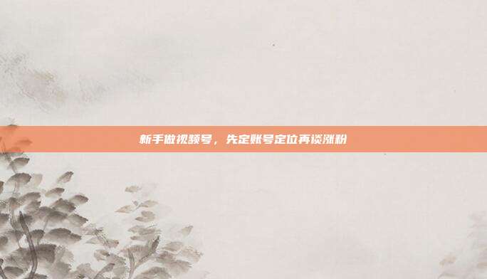 新手做视频号，先定账号定位再谈涨粉