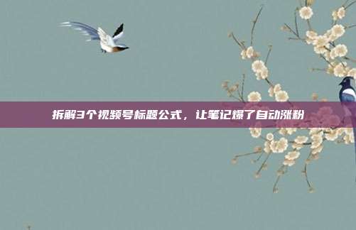 拆解3个视频号标题公式,让笔记爆了自动涨粉